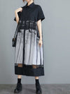 Printed Cotton Black Short Sleeve A-Line Dress