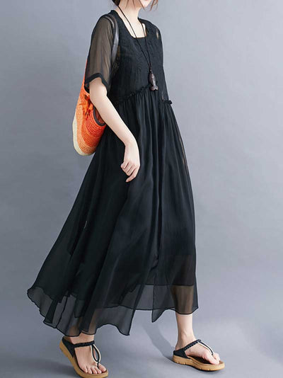 Embroidered Silk A-line Dress