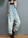 Dungarees cotton denim ripped jeans floral vintage retro style overall