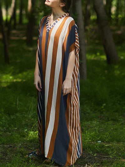 Stripes Print Half Sleeves Kaftan Dress