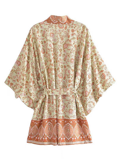 Evatrends cotton gown robe printed kimonos, Outerwear, Cotton, Nightwear, Short kimono, Board Sleeves, loose fitting, Printed, Floral, Belted