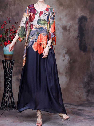 Eva trends maxi dress, Tencel dress, Polyester dress, Printed dress, Maxi dress, black Dress, Blue Dress, Long Dress, Summer dress, Medium Sleeves, Vintage Collection