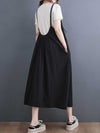 Plain Green and Black Hemp Material Salopette Dress