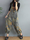 Dungarees cotton denim ripped jeans floral vintage retro style overall