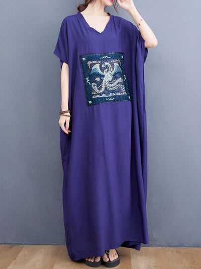 Evatrends kaftan, Cotton, V-neck, Printed, Short sleeves, Embroidered Kaftan Dress, Embroidered , Loose Waist, Long Dress, Beachwear Dress, Embroidered Kaftan Dress