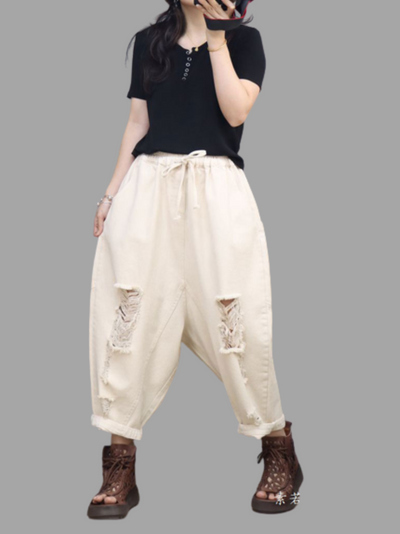 Women's Beige Baggy Pants