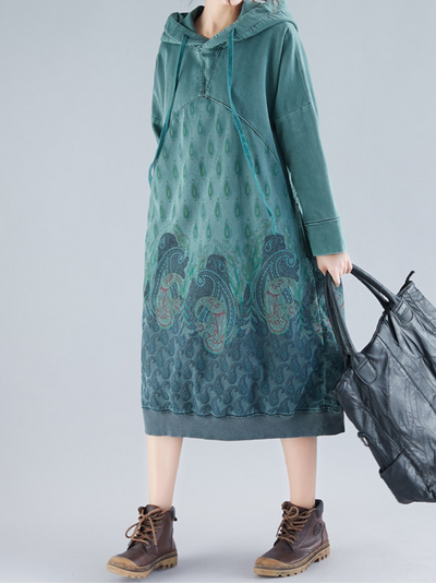 women's peacock print hooded