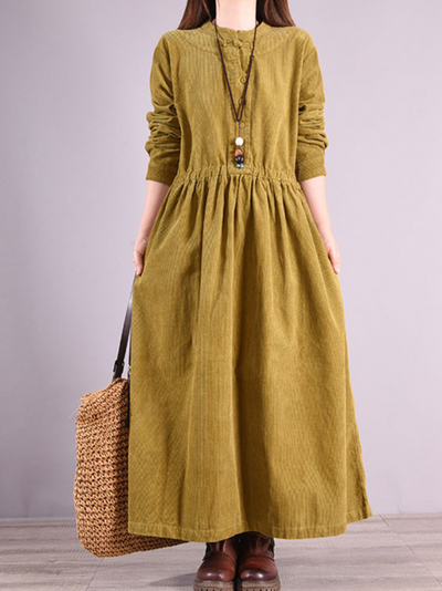 Women''s Green Velvet Corduroy Dress