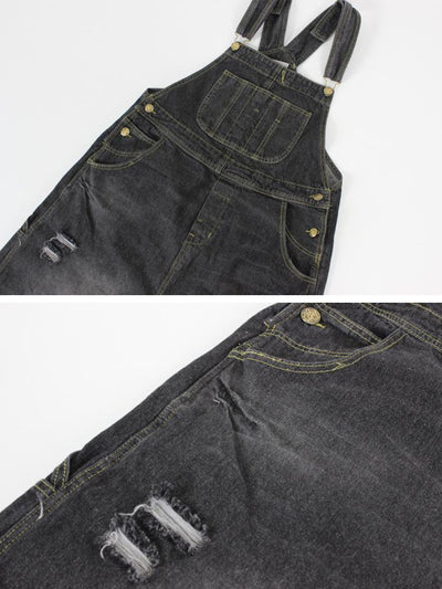 Dungarees, denim ripped , retro style overall, side and back pockets, ripped