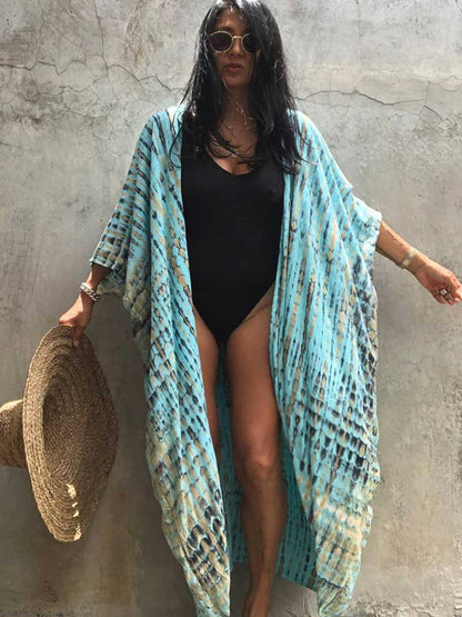 Evatrends cotton gown robe printed kimonos, Outerwear, Nightwear, Rayon, Board Sleeves, Different colors, Tie Dye print, Belted