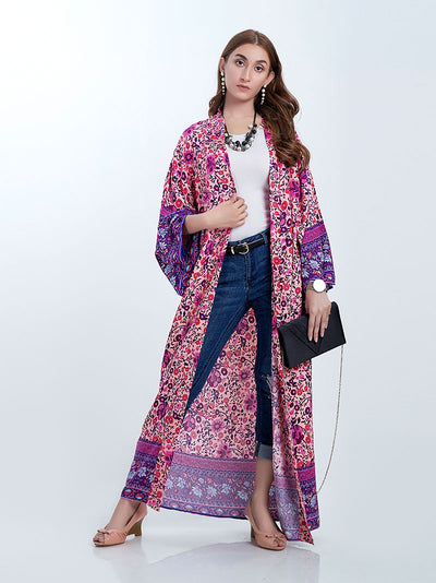 Evatrends cotton gown robe printed kimonos, Outerwear, Cotton, Nightwear, long kimono, Kimono Broad sleeves with armpit opening, loose fitting, Floral Print, Belted