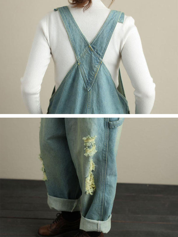 Ripped Denim Overall Dungarees