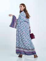 Evatrends cotton gown robe printed kimonos, Outerwear, cotton, Nightwear, long kimono, Board Sleeves, loose fitting, Floral Print , Belted