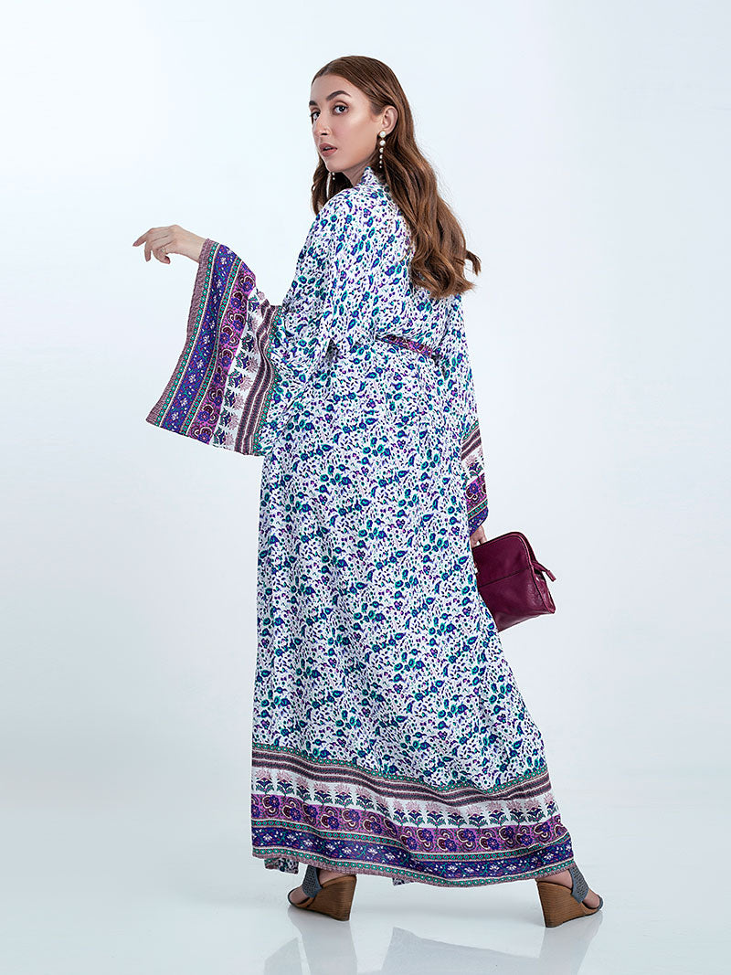 Evatrends cotton gown robe printed kimonos, Outerwear, cotton, Nightwear, long kimono, Board Sleeves, loose fitting, Floral Print , Belted