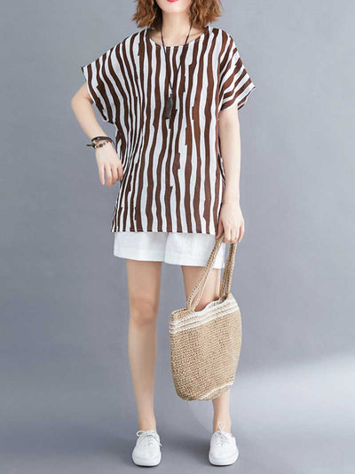 Evatrends Cotton Linen Top, Summer wear, Short sleeves, Stripped top, Round Neck, T-shirt Top, Wear With Jeans pant or Trouser