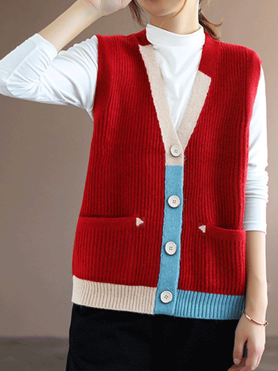 Blue Moon V-neck Knitted Vest Waistcoat Cardigan Sweater