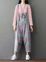 Dungarees cotton denim Printed ,vintage retro style overall, Adjustable straps, double side pockets, comfortable overall, Floral cropped overall