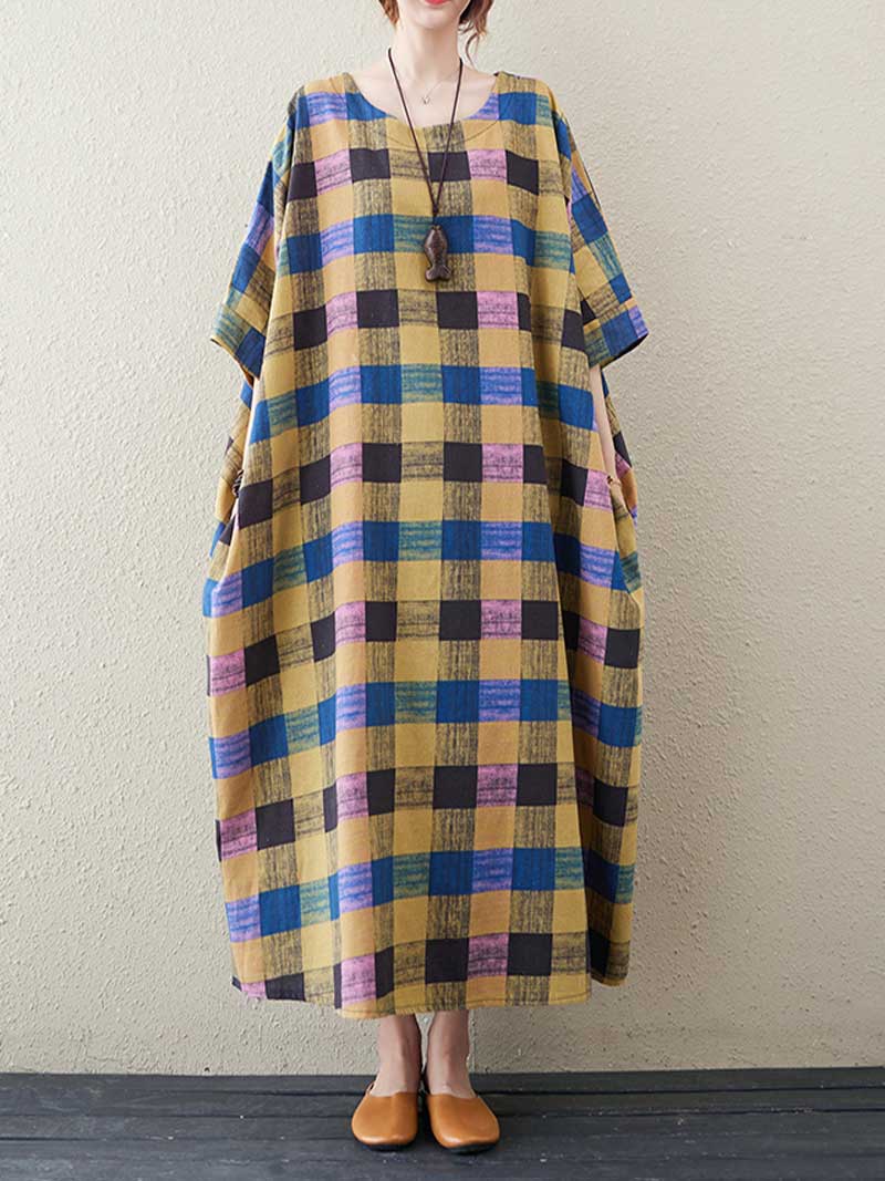 Someone Special Plaid Bat Sleeve Midi Dress