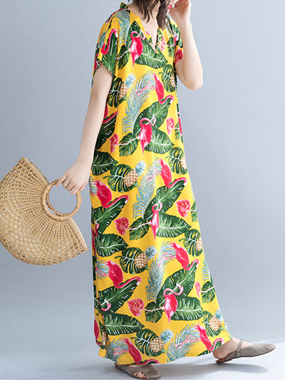 Palm Leaves & Flamingo Plus Size Kaftan Dress