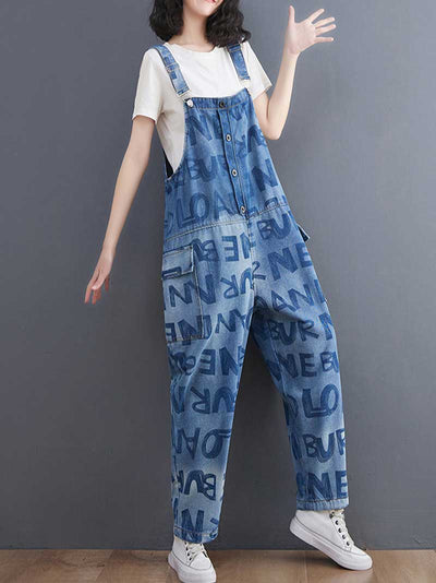 Denim Alphabets Letter Print Overalls Dungaree