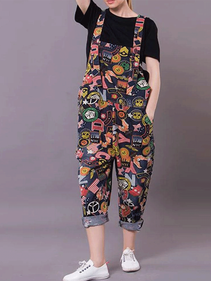 Dungarees, Polyester Cotton, vintage, retro style overall, Painted