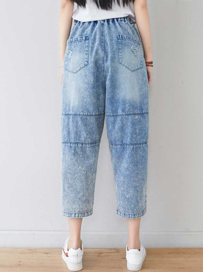 Evatrends Denim Pants, Bottom, Double side Pockets, Elastic Waist, Baggy Pants, Cropped Pant, Floral print