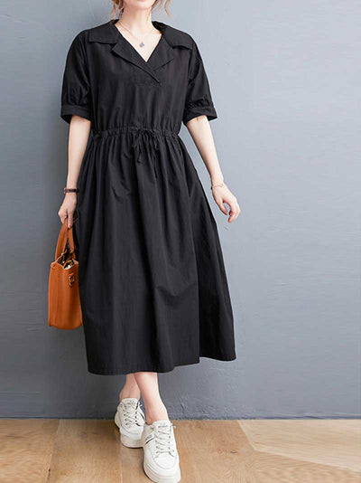 Plain Cotton Short Sleeve A-Line Dress