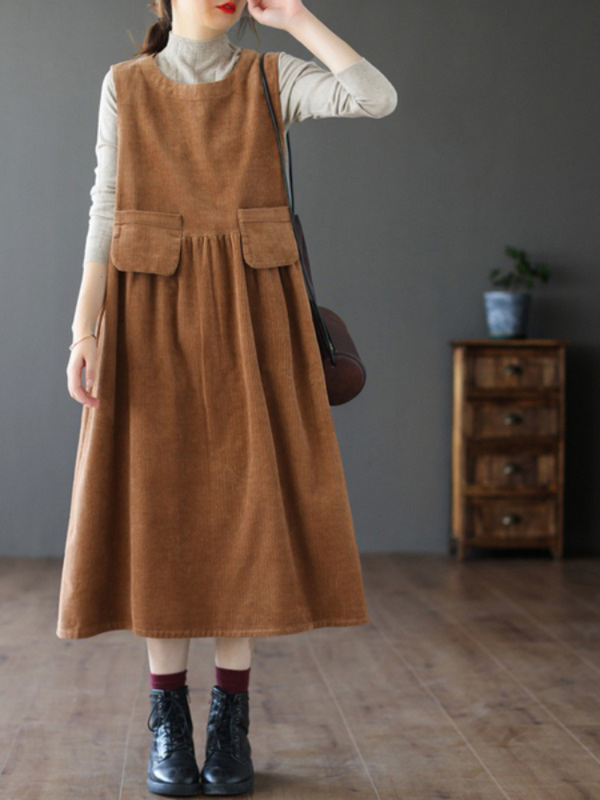  Women's Sleeveless Corduroy Dress 