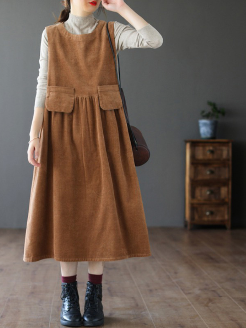  Women's Sleeveless Corduroy Dress 