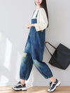 Dungarees cotton denim ripped jeans floral vintage retro style overall