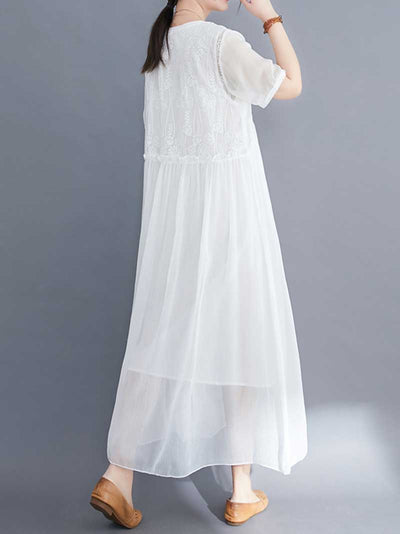Embroidered Silk A-line Dress