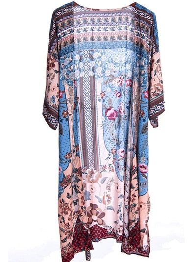 Evatrends cotton gown robe printed kimonos, Outerwear, Cotton, Nightwear, long kimono, long Sleeves, loose fitting, printed, Belted