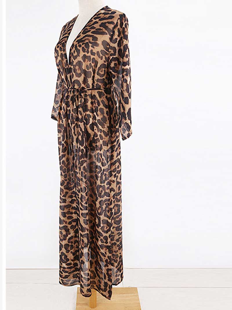 Evatrends cotton gown robe printed kimonos, Outerwear, Chiffon, Nightwear, long kimono, Board Sleeves, Different colors, loose fitting, Leopard print