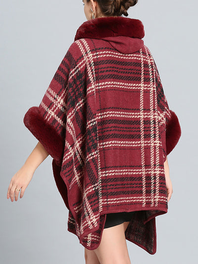 Feeling Fluffery Plaid Print Plus Size Cape Cardigan