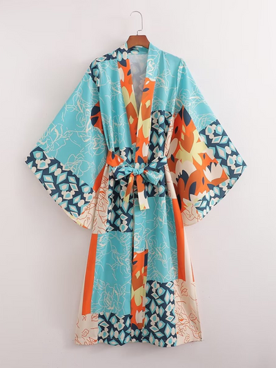 Women's Autumn Blue Short Sleeves Kimono Jacket