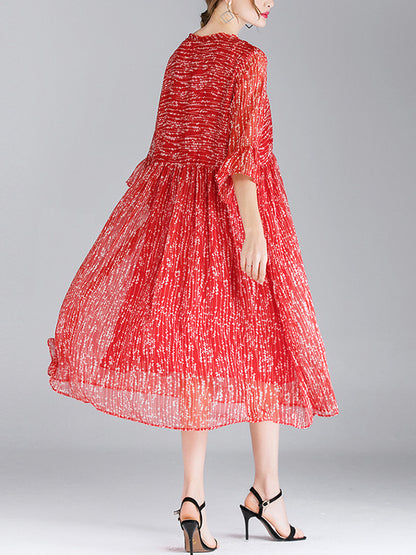 Luisa Vintage Contrasting Vestido midi de cintura floral con cuello en V con mangas de campana