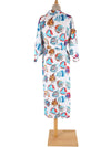 Evatrends cotton gown robe printed kimonos, Outerwear, cotton, Nightwear, long kimono, Broad sleeves with armpit opening, loose fitting, Birds, Fish With Leaf Print, Belted