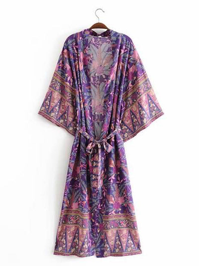 Evatrends cotton gown robe printed kimonos, Outerwear, Cotton 100%,  Nightwear, long kimono, kimono board Sleeves, loose fitting, Floral Print, belted