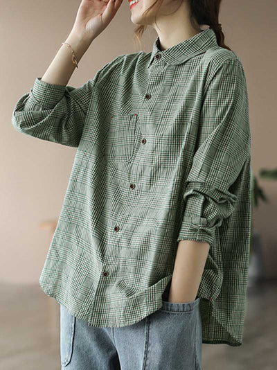 Holding My Hand Cotton plaid long-sleeved shirt Top