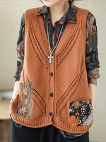 Saturday Night Patch Cotton Knitted Vest Women Sweater Cardigan