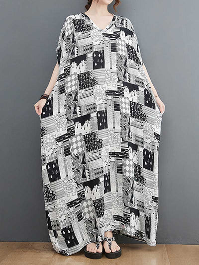 Look At Me Black & White Printed Kaftan Dress