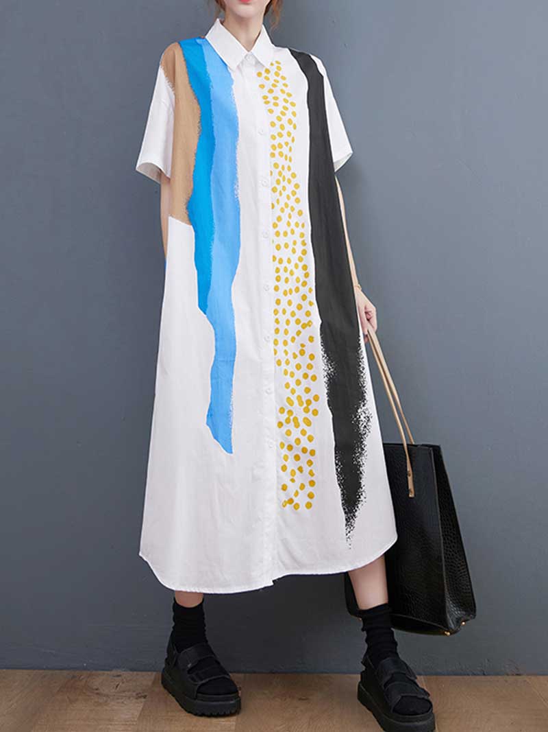 Cotton Art Print Shirt Dress