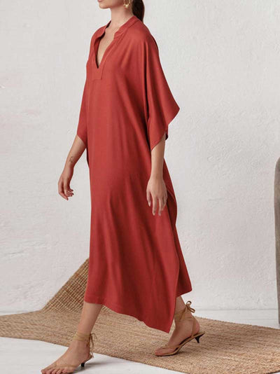 Plain Polyester Long Sleeves Kaftan Dress