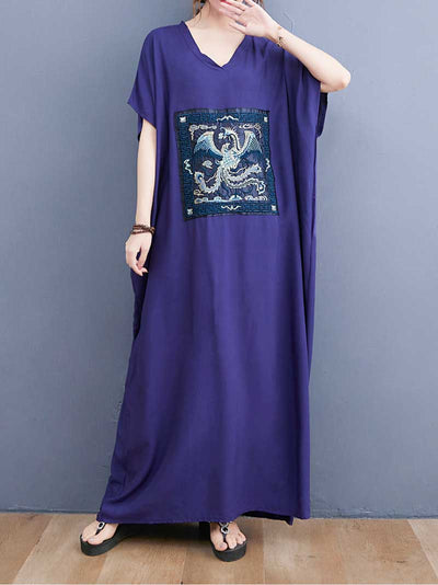 Evatrends kaftan, Cotton, V-neck, Printed, Short sleeves, Embroidered Kaftan Dress, Embroidered , Loose Waist, Long Dress, Beachwear Dress, Embroidered Kaftan Dress