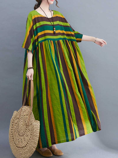 Striped Cotton  A-Line Dress