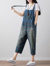 Dungarees, cotton denim, floral, vintage, style overall, Short Sleeves, Non-Stretchable