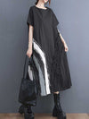 Cotton Short Sleeve Black A-Line Dress