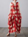 H-line Loose Retro Style Plaid Print Cotton Dress