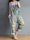Dungarees, cotton denim, floral print, vintage retro style overall, Front and Back Pockets, Non-Stretchable, Thick, Double Side Pockets, Sleeveless
