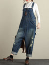 Dungarees cotton denim ripped jeans floral vintage retro style overall